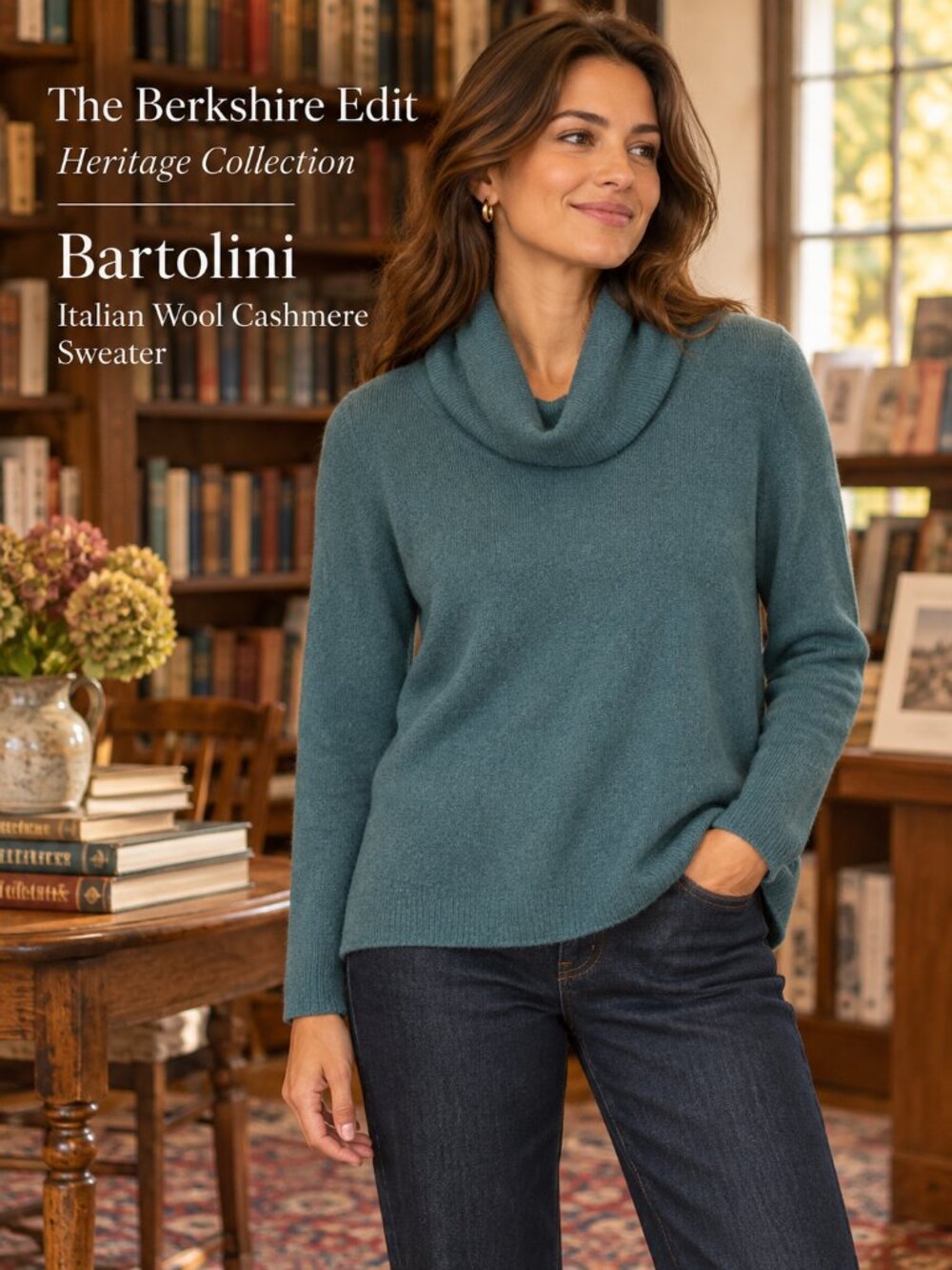 Bartolini Made in Italy Teal Wool Cashmere Blend Cowl Neck Sweater M